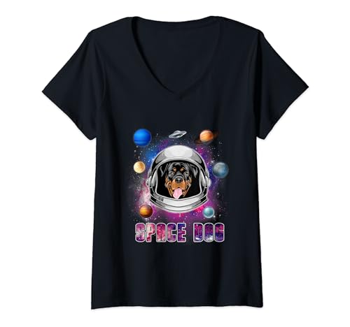 Mujer Rottweiler Astronaut Dog Space In Galaxy Funny Puppy Lover Camiseta Cuello V
