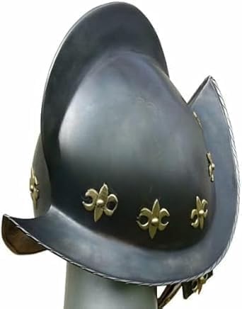 ANTIQUE AURA Spanish Morion Helmet Medieval Conquistador Costume Armor – 18 Gauge Steel Halloween Helmet. (Black)