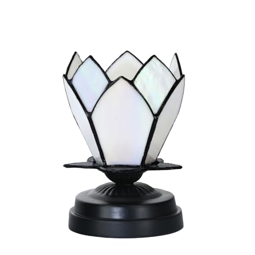 Lampe de table basse Tiffany-style noire avec White Lotus - Art Deco Trade