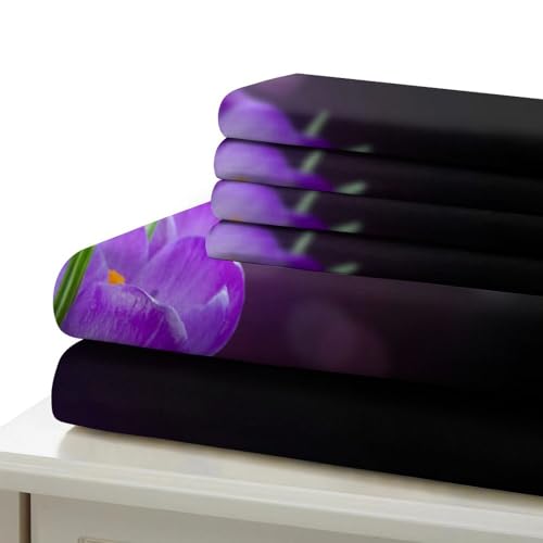 Housse de couette 140x200 fleurs de crocus lit simple ado microfibre respirante - 7