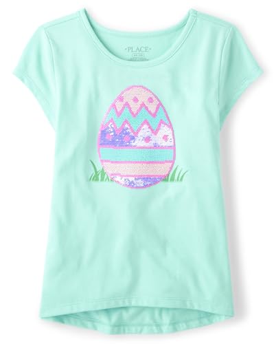 The Children's Place Girls Short Sleeve Graphic High Low Top T-Shirt, Mellow Aqua, 7-8 US