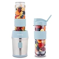 H.Koenig Mini frullatore portatile SMOO16,Compatto 570ml,Senza BPA,4 Lame Inox,300W,2 Bottiglie Portatili,2 Coperchi da Viaggio,Mixer per Smoothie
