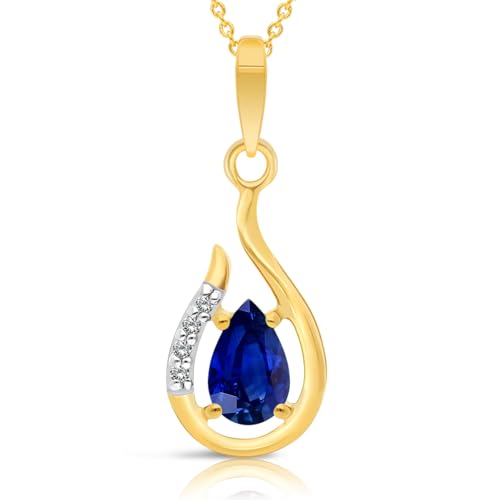 Collier Femme Or jaune 375/1000 Saphir naturel taille poire et 4 DIamants