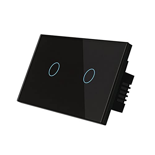 Interrupteur intelligent Zigbee noir à 2 boutons avec fil neutre pour Alexa
