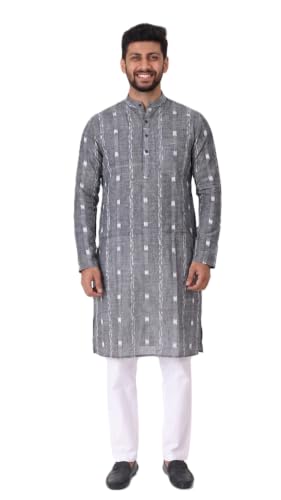 Image of GHL GUENDICHA HAAT Sambalpuri Certified Handloom Men's Pure Cotton Kurta | Odisha Ikat Ethnic Wear | Mandarin Collar | Full Sleeve Traditional Kurta for Men