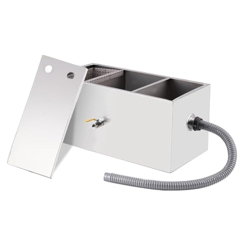 YUCHENGTECH Commercial Grease Trap 50L Stainless Steel Grease Trap Water Oil Filter Separator with 2 Top Inlets and Cleaning Brush for Home Restaurant Canteen Kitchen Sink with Baffles 60x29x29cm