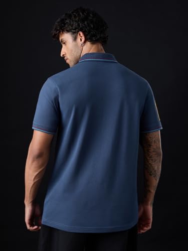 Image of The Souled Store FC Barcelona: Retro Men and Boys Short Sleeve Spread Collar Navy Blue and Maroon Colour-Block Embroidered Cotton Pique Regular Fit Polos