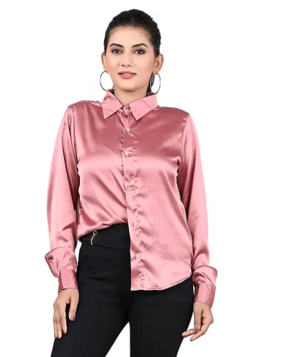Image of Bowrain Satin Silk Fabric Spread Collar Full Sleeve Top Shirt for Women and Girl