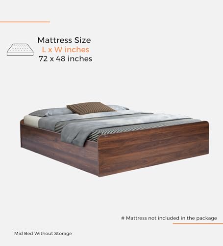 Image of Mavero Double Bed with Bottom Panel Storage | Engineered Wood | Columbian Walnut | 4-Year Warranty | 72x48 Inch