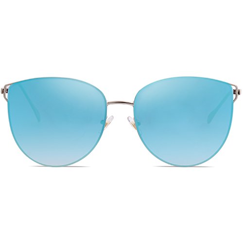Sojos Mirrored Flat Lens Fashion Sunglasses For Women Sj1085 With Silver Frame/Gradient Blue Mirrored Lens #TOP20