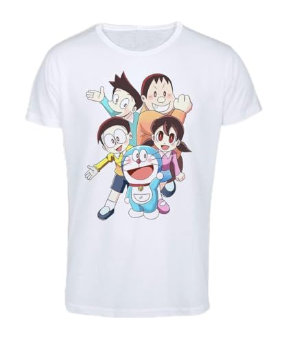 MERCHANDMANIA Camiseta Tacto ALGODÓN A3 Doraemon Anime Amigos Personajes Chibi Cotton Touch Tshirt.