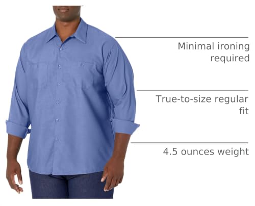 Image of Red Kap Men's Long Sleeve Industrial Work Shirt | Moisture Wicking Button Up, Wrinkle Resistance Fights Fading & Stains