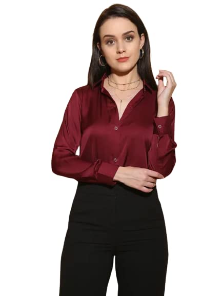 Image of Bowrain Satin Silk Fabric Spread Collar Full Sleeve Top Shirt for Women and Girl