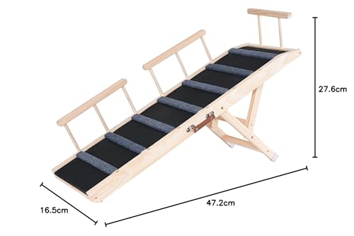 VEVOR Hunderampe 1,2m lang Hundetreppe mit 7 Querstangen Hundeautorampe aus Kiefernholz Gummi Hundeeinstiegshilfe 6-stufige Höheneinstellungen Tierrampe ca. 113kg Tragfähigkeit für große kleine Hunde