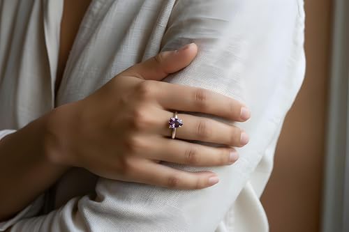 Bague améthyste or rose : le cadeau idéal de pierre de naissance de janvier avec boîte - 6