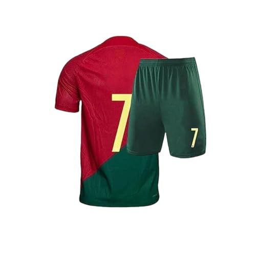 Adult Soccer Fan Jersey Portugal No 7 Sports Jersey Shirt Shorts (US, Alpha, Small, Regular, Regular, Red/Green)