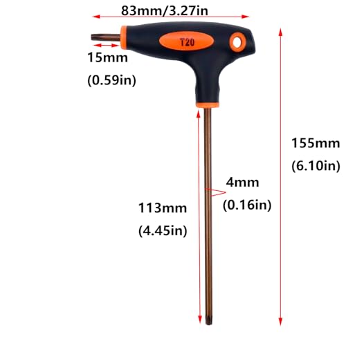Image of Antrader T20 Torx Screwdriver,Anti Tamper Proof Torx Key,S2 Steel T-Handle Dual End Wrench-1Pcs