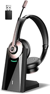 Earbay Bluetooth Headset, Wireless Headset with Microphone Noise Cancelling & USB Dongle, PC Headphones with Mic Mute & Charging Dock for Computer/Mobile Phone/Office/Zoom/Skype/Meetings/Call Center