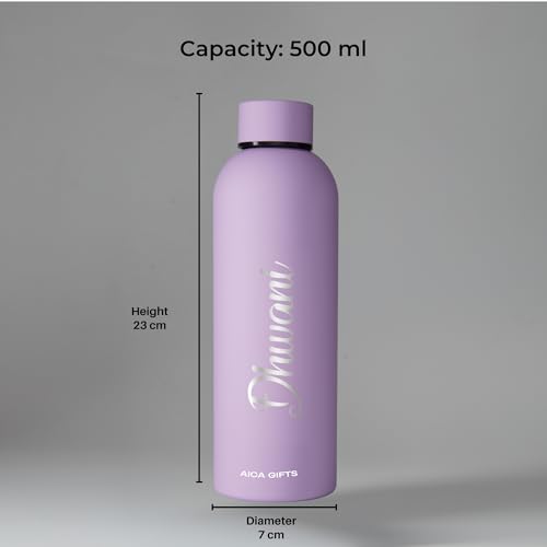 Image of AICA Personalized Name Stainless Steel Water Bottle -500ml -12Hrs Hot & 18Hrs Cold (Purple) |Customised Gift For Man Woman Girl Boy