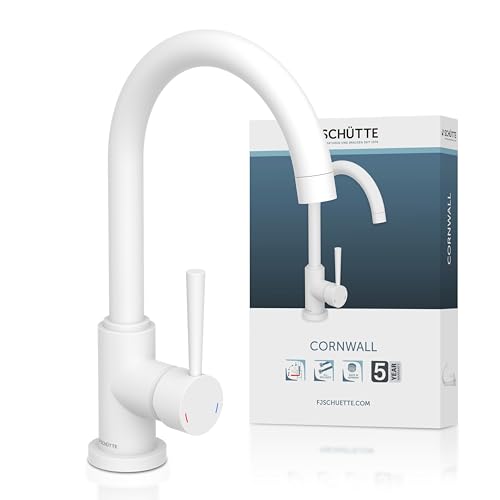 SCHÜTTE 79161 CORNWALL Grifo de Cocina Giratorio 360 Grados Grifo Mezclador para Fregadero con Mezclador Monomando Grifo Fregadero de Cocina en Blanco