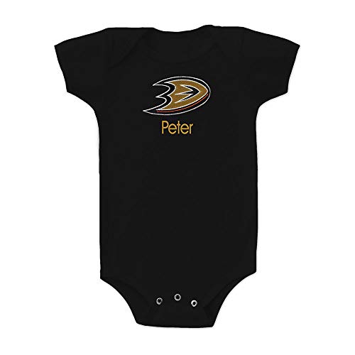 Designs By Chad and Jake Anaheim Ducks Personalized Baby Bodysuit (6-12 Months, Black)