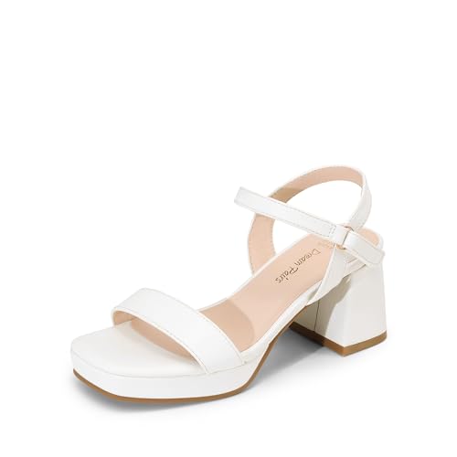 DREAM PAIRS Girls Sandals Open Toe Low Block Chunky Heels Sandals Party Dress Pumps Shoes for Little Big Kid 13 Little Kid White
