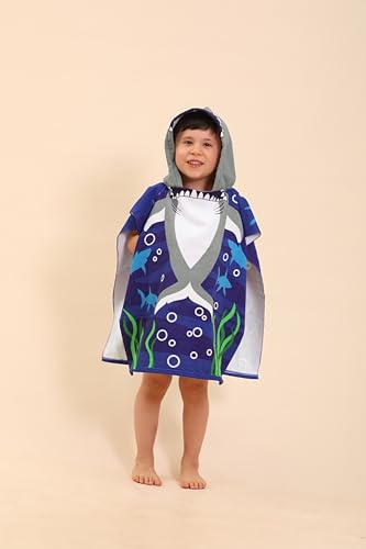 Image of TEHALK Shark Hooded Towels for Kids /Boys /Girls /Toddler, Towel Robes /Wearable Towels for Kids 2-10, Poncho Beach Towels for Swimming /Pool