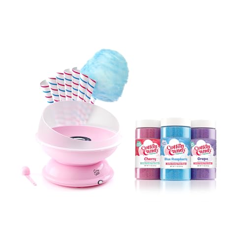 Cotton Candy Express Brand Party Kit | Pink Cotton Candy Machine with Three [11oz] Jars of Floss Sugar & 50 Paper Cones | Flavors - Cherry, Grape, Blue Raspberry