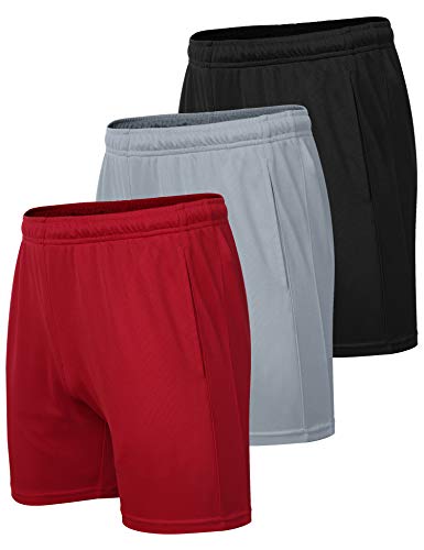 Coofandy Men's 3 Pack Workout Running Shorts Lightweight Athletic Mesh Shorts Quick Dry Gym Weightlifting Squatting Pants Training Bodybuilding Jogger With Pocket (Red/Grey/Black$, Large) #TOP1