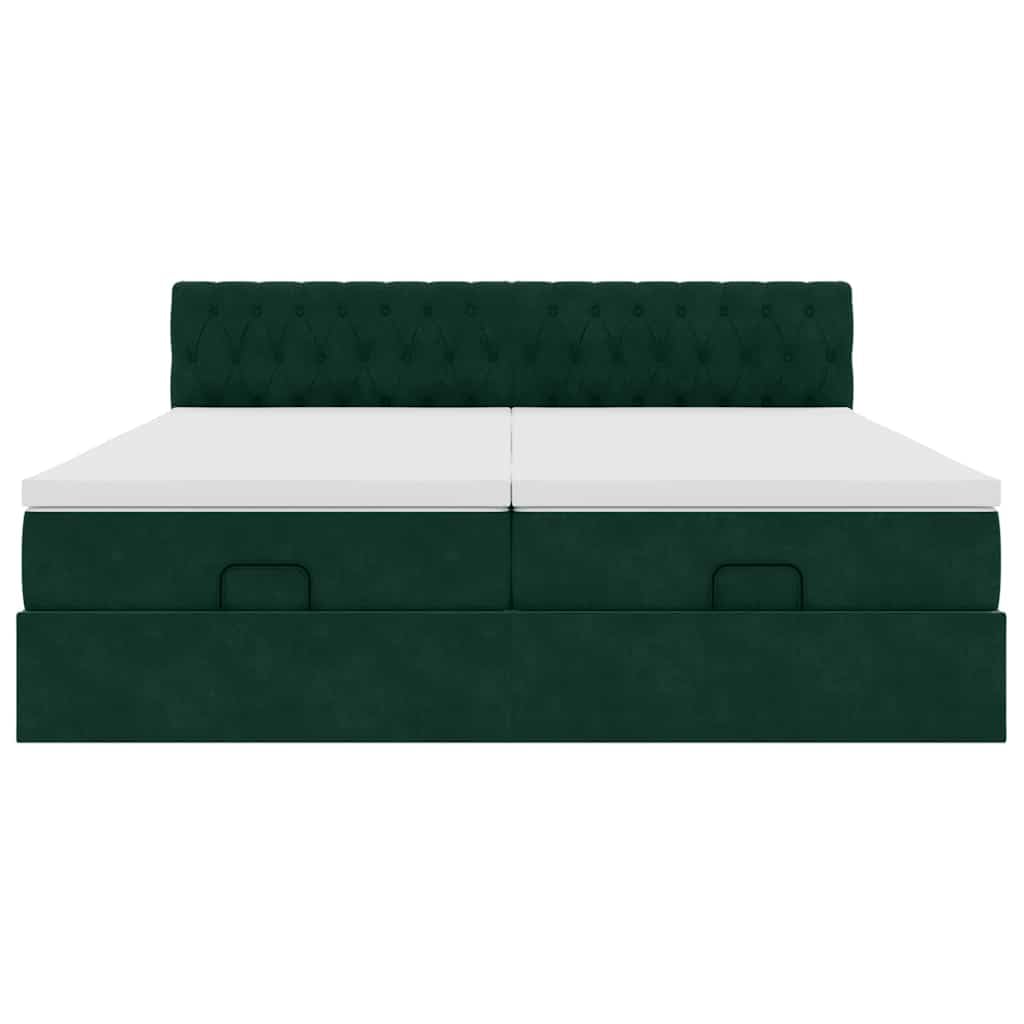 Cama otomana con colchones, verde oscuro 200 x 200 cm terciopelo, espacio de almacenamiento hidráulico, colchón de muelles ensacados, material suave, experiencia de sueño cómoda