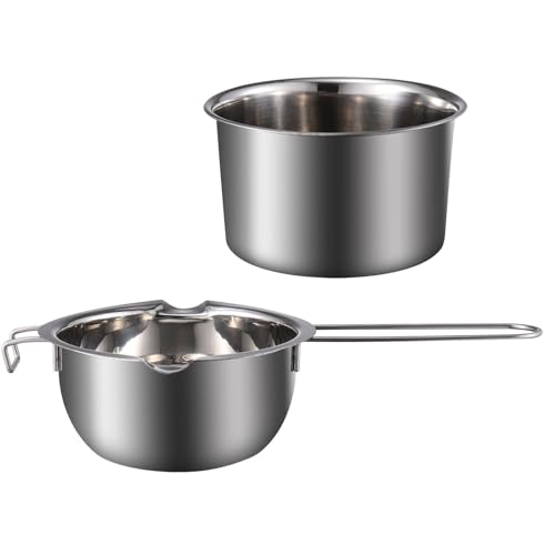 TOYANDONA Crisol de Cera y Chocolatera de Acero Inoxidable 201, Olla para Baño María 400 Ml Caldera Externa de 14 Cm, Calentadora de Dulces para Repostería y Uso Doméstico