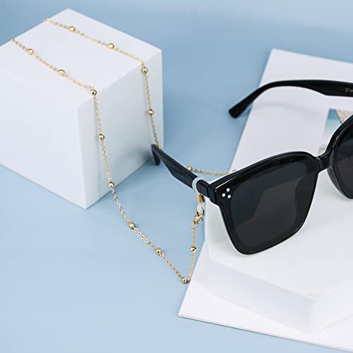 YuZhou 5Pcs Glasses Chain Sunglasses Chain Gold Eyeglass Chains Silver Long Strap Beaded Spectacles Cord Lanyard Strap Glasses String Eyewear Reading Retainer for Men Women