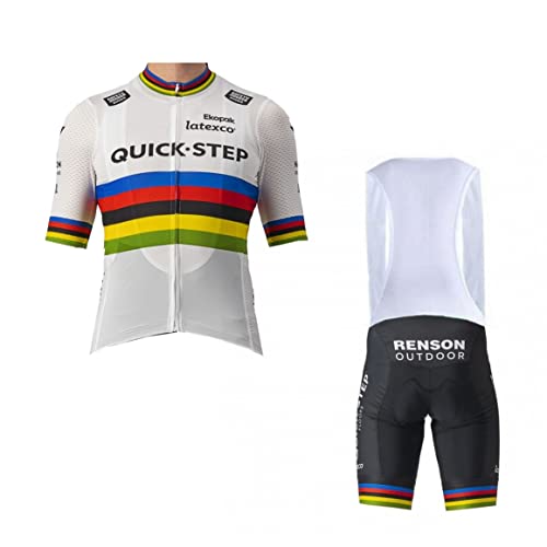 SGCIKER Hommes World Tour Pro Team quick step Julian Maillot Cyclisme Ensemble, Été Manches Courtes Respirant Cycle Chemise VTT Vélo Vêtements Cuissard Kits 9D Gel Pad (S)