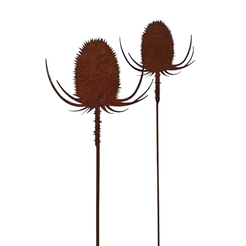 Bornhöft Gartenstecker Distel aus Edelrost, 2er Set, Rostoptik Gartendeko Rostige Gartenskulptur Dekostecker