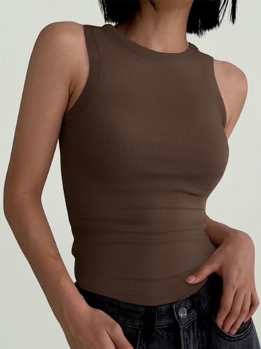 Image of ANRABESS Womens Sleeveless High Neck Tank Tops Fashion Summer Casual Basic Slim Fit Ribbed Racerback Top Shirt Clothes