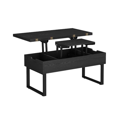 Vicco Table Basse Lifty, Noir, 100x50cm avec Fonction Ascenseur, Extensible avec Plateau réglable en Hauteur et Espace de Rangement