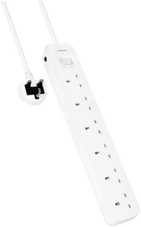 Anker Power Strip (6-in-1) AC Outlet, PowerIQ Technology, Surge Protection, Fire-Resistant Casing, On/Off Swtich, 1.8M Cable Length, White Color Extension Anker Power Strip (6-in-1) AC Outlet, PowerIQ Technology, Surge Protection, Fire-Resistant Casing, On/Off Swtich, 1.8M Cable Length, White Color Extension