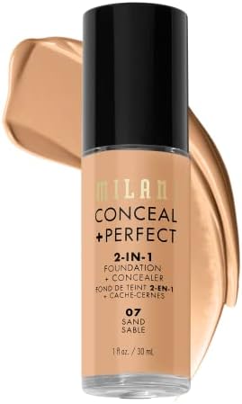 Milani Conceal + Perfect 2-in-1 Foundation + Concealer - Sand (1 Fl. Oz.) Cruelty-Free Liquid Foundation - Cover Under-Eye Circles, Blemishes & Skin Discoloration for a Flawless Complexion