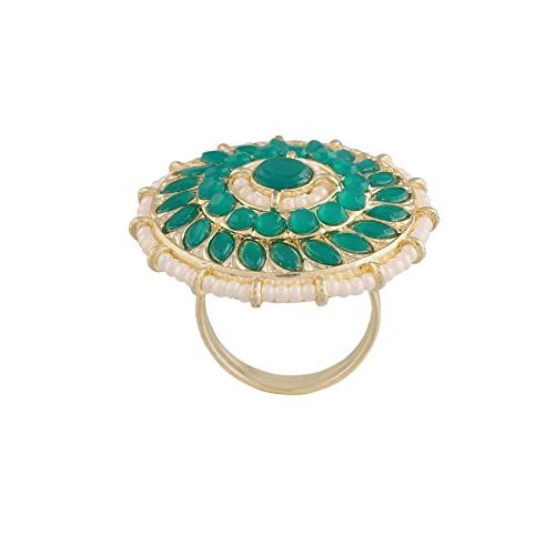 Traditional Kundan & Pearl Studded Finger Ring (FL203G)