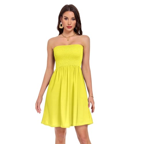 Robe jaune d'été sans bretelles anti-chaleur et fluide avec fente