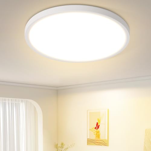 ZMH Deckenlampe LED Deckenleuchte Badezimmer - Flurlampe Ø18cm Rhombenplatte Badlampe Flach Augenschutz Rund Flur 15W Ultra Dünn Warmweiß Klein Badezimmerlampe IP44 Weiß für Schlafzimmer Küche