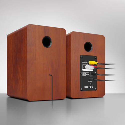 Image of Computer Speakers for Desktop PC, Active Bookshelf Speaker with 3 inch Carbon Fiber Woofer and Silk Film Tweeter, Supports Bluetooth 5.3, USB-C, AUX /RCA Input for Record Player TV - Brown Stereo Set