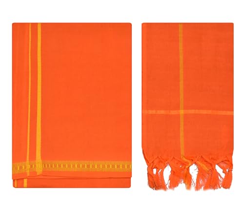 Image of TUNI MANI Men's Polycotton Temple Wear Dhoti with Angavastharam Towel