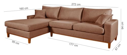 Sofá California 4 Lugares Living Chaise Linho Lado Direito (Marrom)