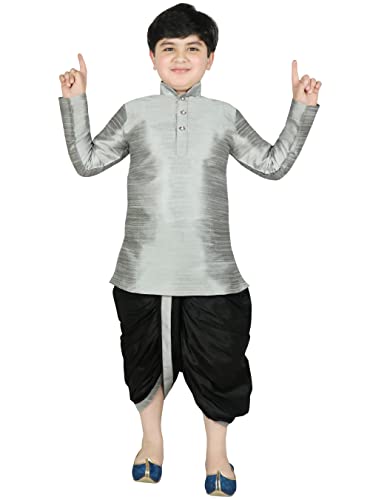 Image of SG YUVRAJ Boy's Raw Silk Kurta Dhoti Set