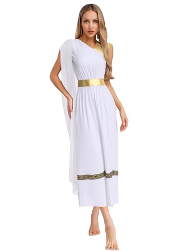 Yruioon Damen Griechische Göttin Kostüm Weißes Griechisches Kleid Antike Römerin Kostüm Halloween Karneval Fasching Mottoparty B Weiß S