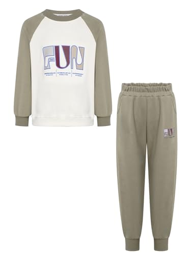 Image of YiZYiF Kids 2piece Running Biking Outdoor Activewear Set Boys Girls Color Block Sweatshirts And Jogger Pants Set