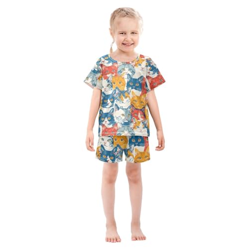 ALAZA Funny Cat Kitten Animal Pajamas Short Sleeve 2 Piece Sleepwear Top and Bottom Pajama Set Unisex3