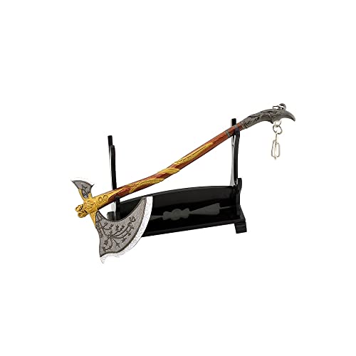 Hanaiette 1 x Gott des Krieges Chaos Klinge Donner Hammer Axt Schwert Waffenmodell Schlüsselanhänger mit Präsentationsständer (Standardmodell 9)