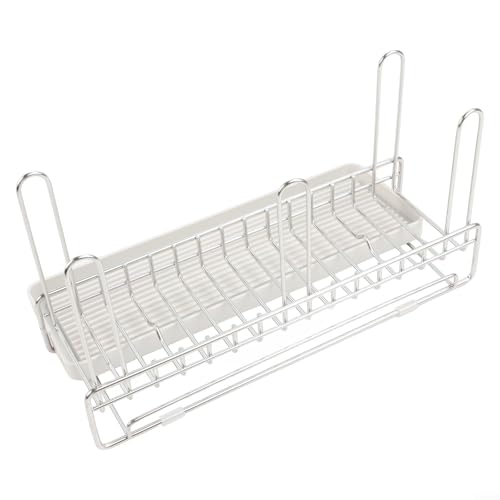 Estante de secado de utensilios de acero inoxidable, bandeja de drenaje para cocina, apartamentos, mostrador, tazón, olla, ahorro de espacio, soporte con organizador para cocinas pequeñas, fregaderos